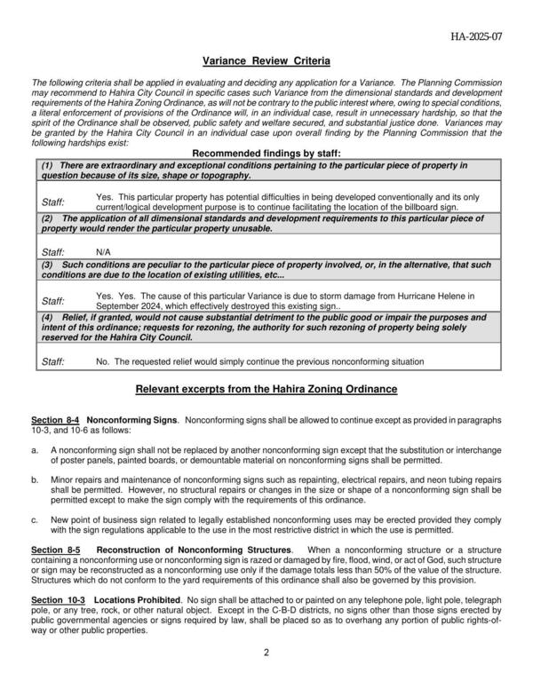Variance Review Criteria