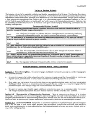 [Variance Review Criteria]