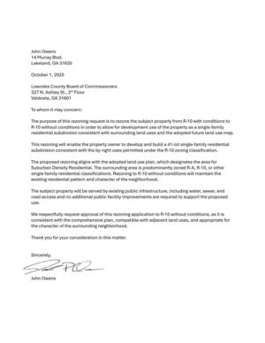 [Request: This rezoning will enable the property owner to develop and build a 41-lot single-family residential subdivision consistent with the by-right uses permitted under the R-10 zoning classiﬁcation.]