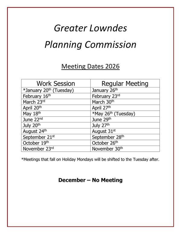 [2026 Schedule of Meetings]
