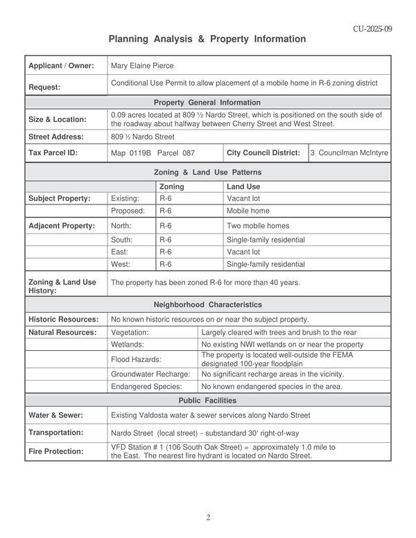 Planning Analysis & Property Information