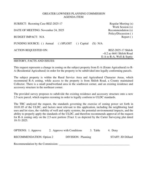 [to be subdivided into legally conforming parcels. Staff recommends approval with conditions.]