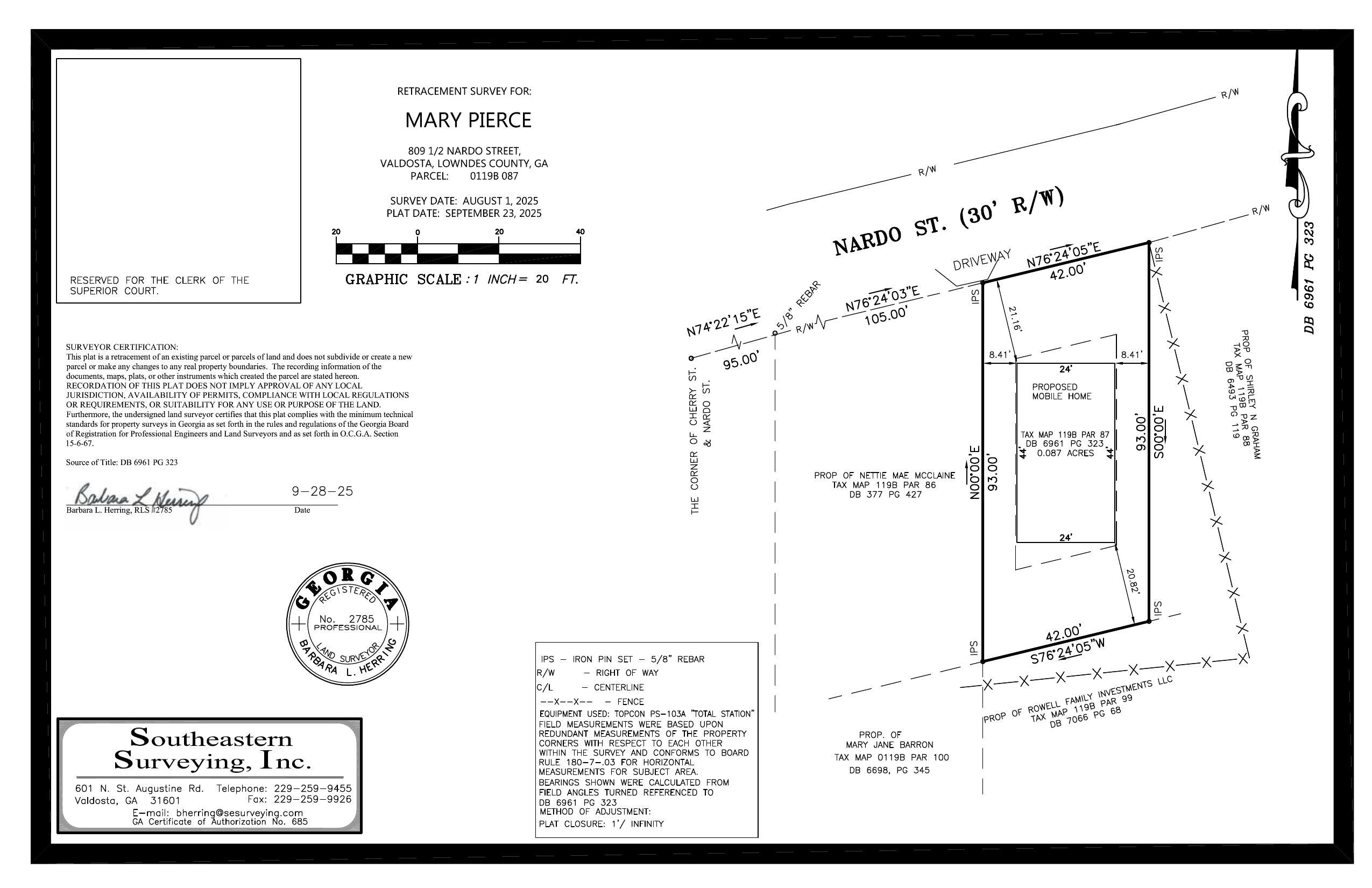 REPLACEMENT SURVEY for Mary Pierce, 2025-09-23