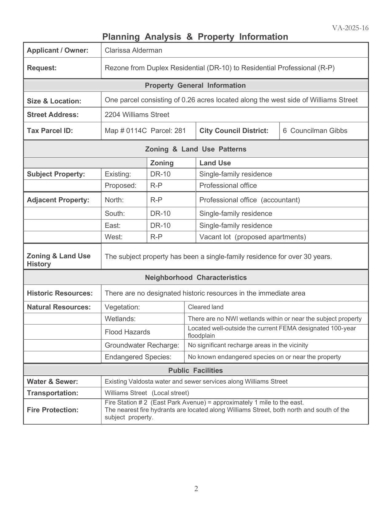 Planning Analysis & Property Information