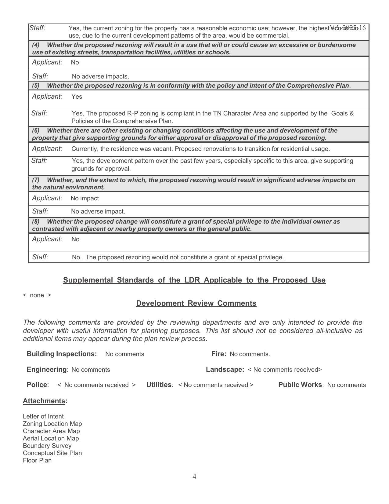 Development Review Comments