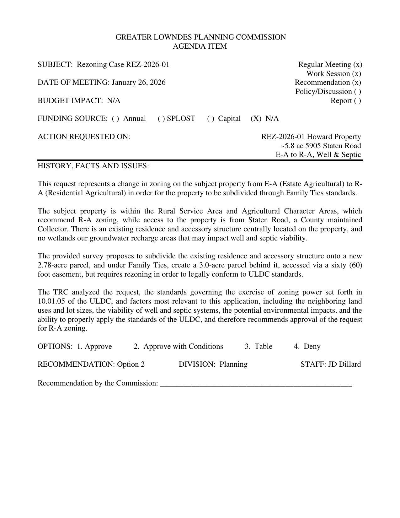 for the property to be subdivided through Family Ties standards.