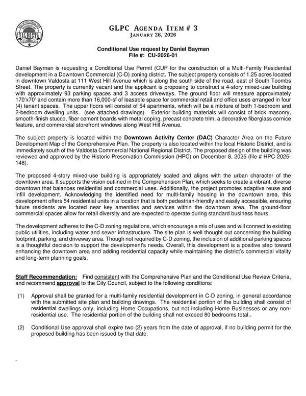 [for the construction of a Multi-Family Residential development in a Downtown Commercial (C-D) zoning district.]