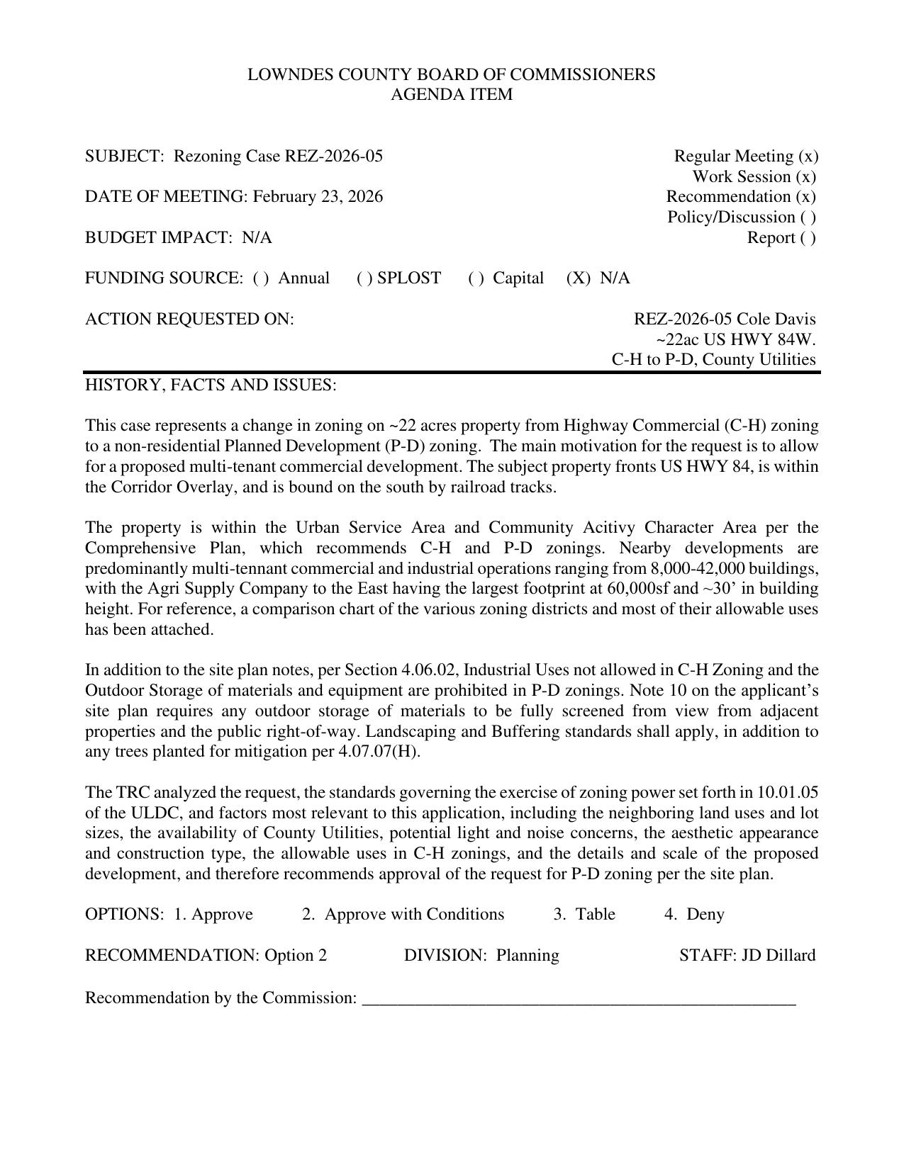 to allow for a proposed multi-tenant commercial development.