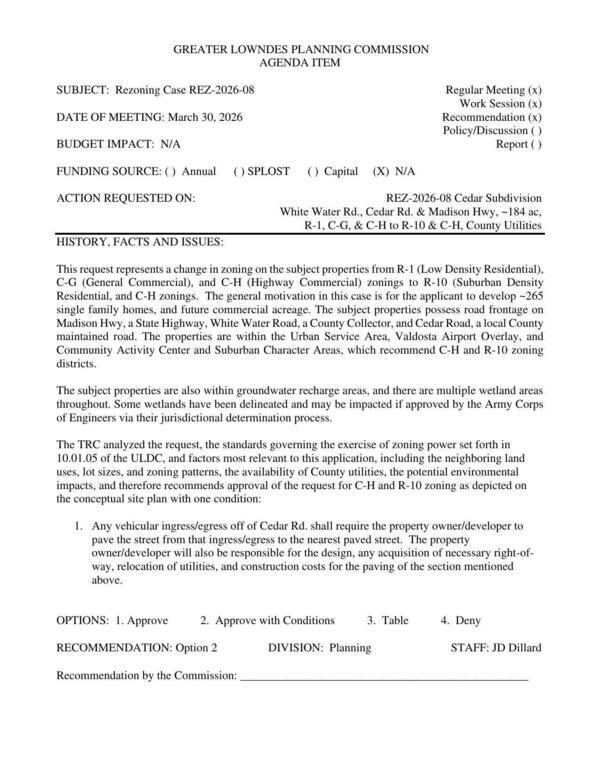 [to develop ~265 single family homes, and future commercial acreage.]