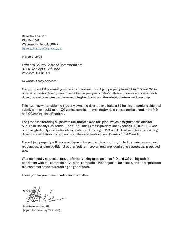 Rezoning request by Matthew Inman, PE, agent for Beverley Thaxton