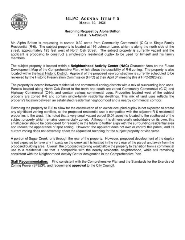 [to construct a single-story residential duplex to be used for himself and his family members.]