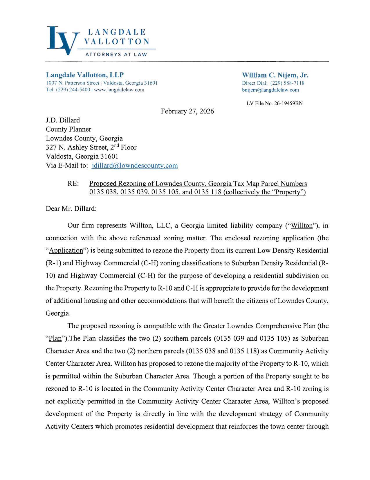 Rezoning proposal from Langdale Vallotton, LLP