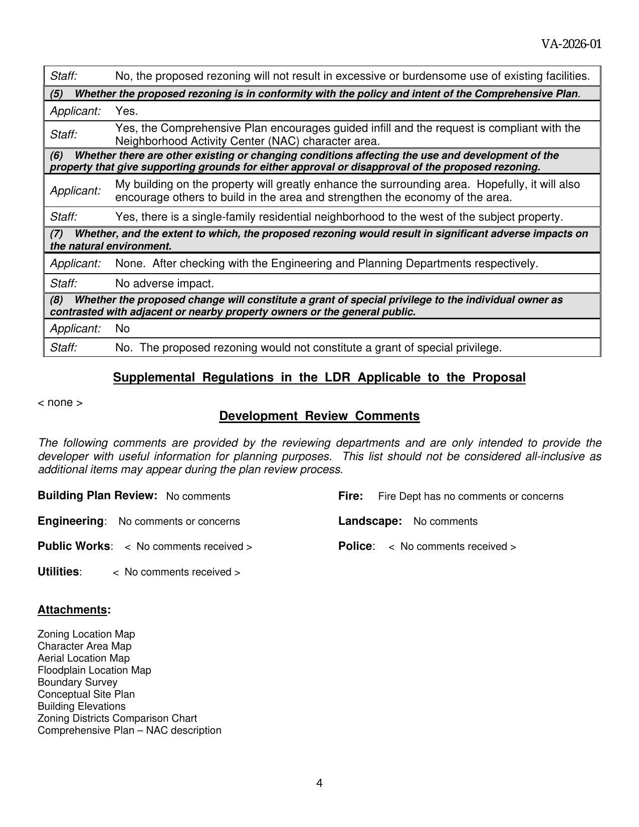 Development Review Comments