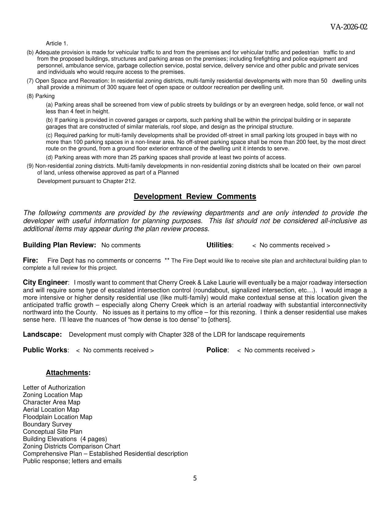 Development Review Comments