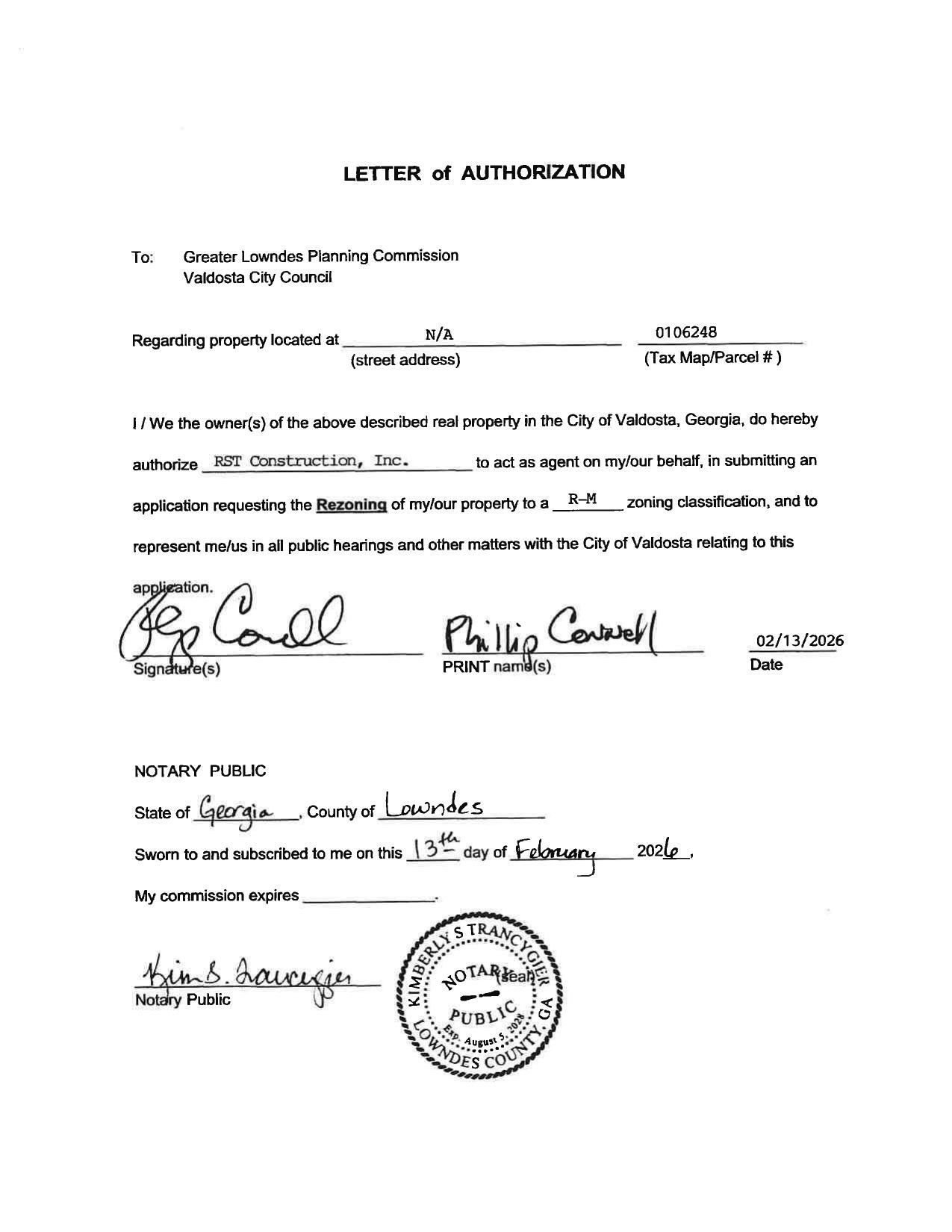 LETTER of AUTHORIZATION by Phillip Connell