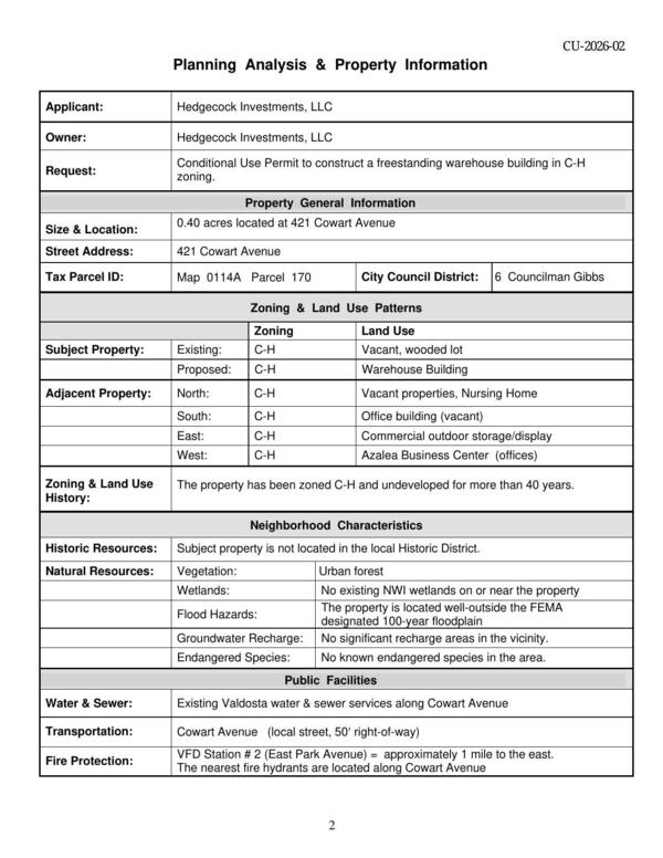 Planning Analysis & Property Information