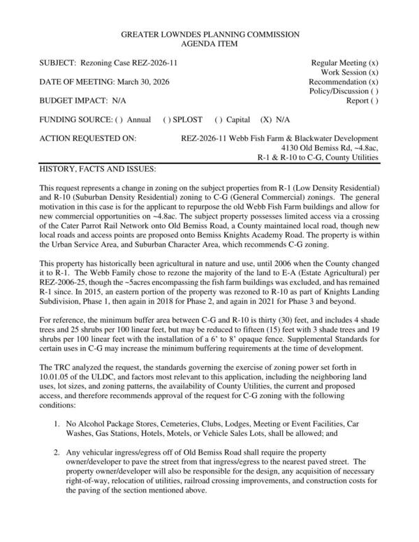 [to repurpose the old Webb Fish Farm buildings and allow for new commercial opportunities on ~4.8ac.]