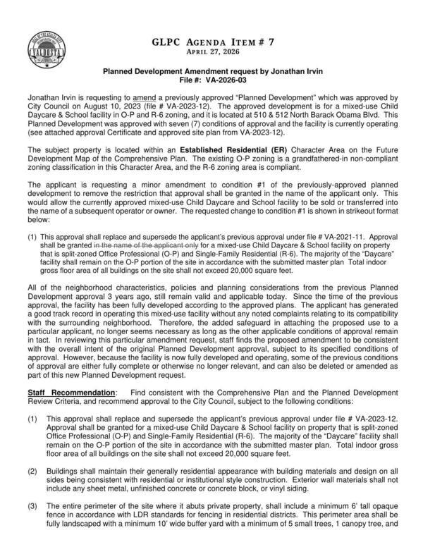 [a minor amendment to condition #1 of the previously-approved planned development to remove the restriction that approval shall be granted in the name of the applicant only.]