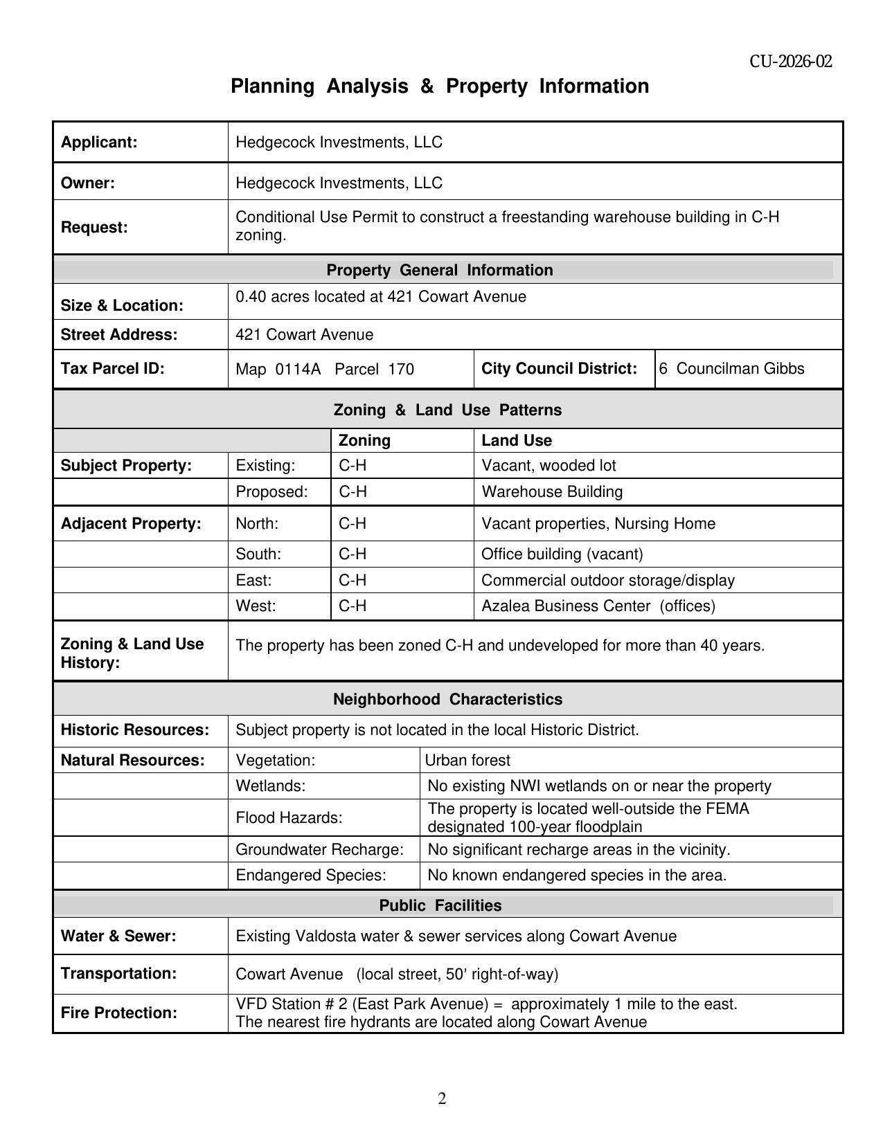 Planning Analysis & Property Information