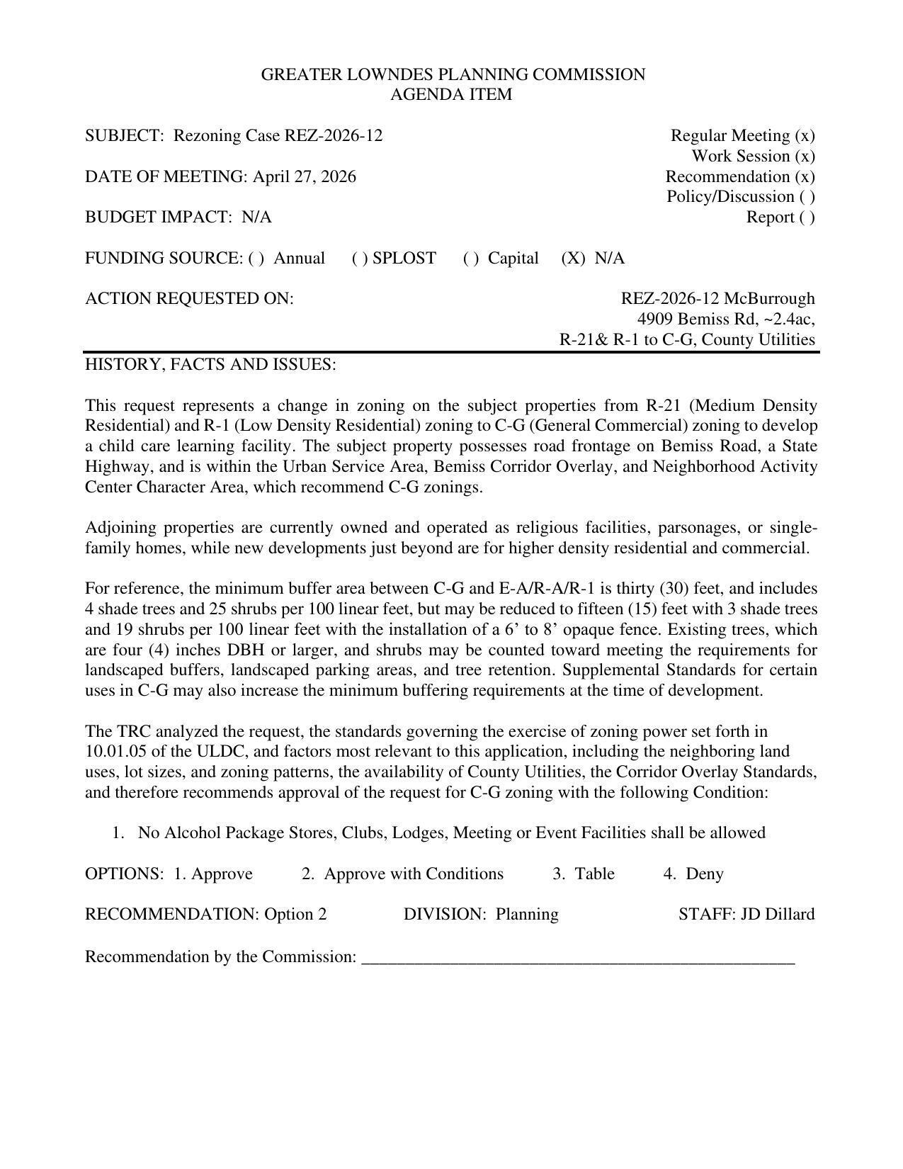 to develop a child care learning facility; one condition