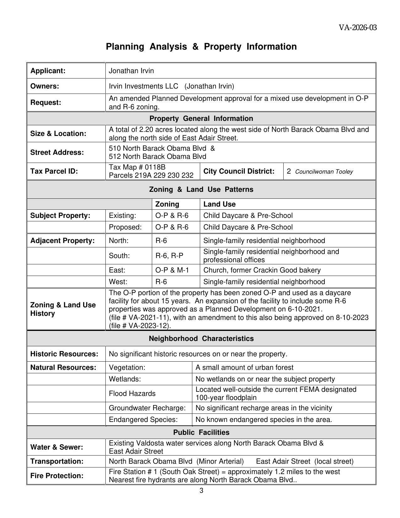 Planning Analysis & Property Information