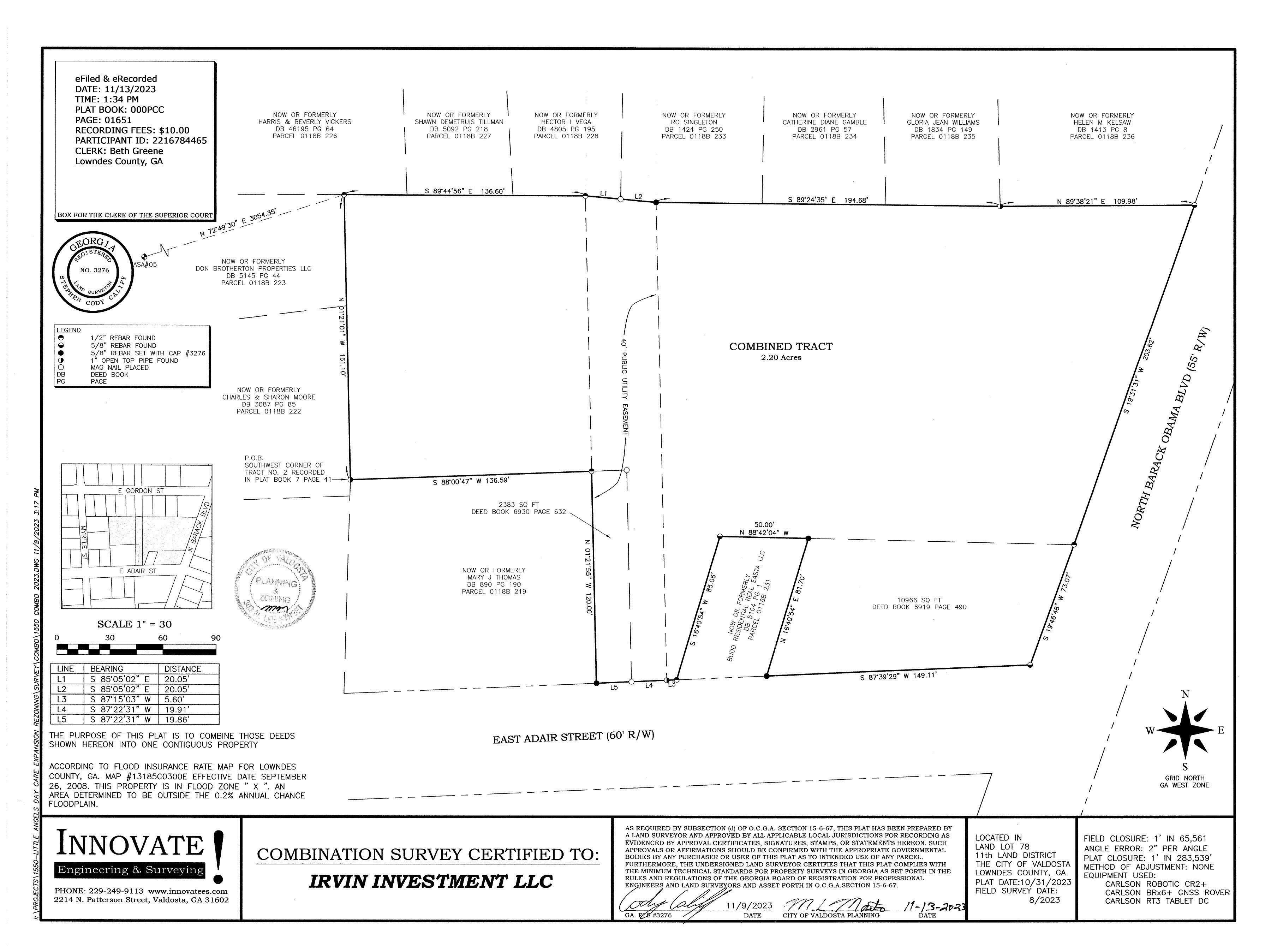COMBINATION SURVEY CERTIFIED TO: IRVIN INVESTMENT LLC