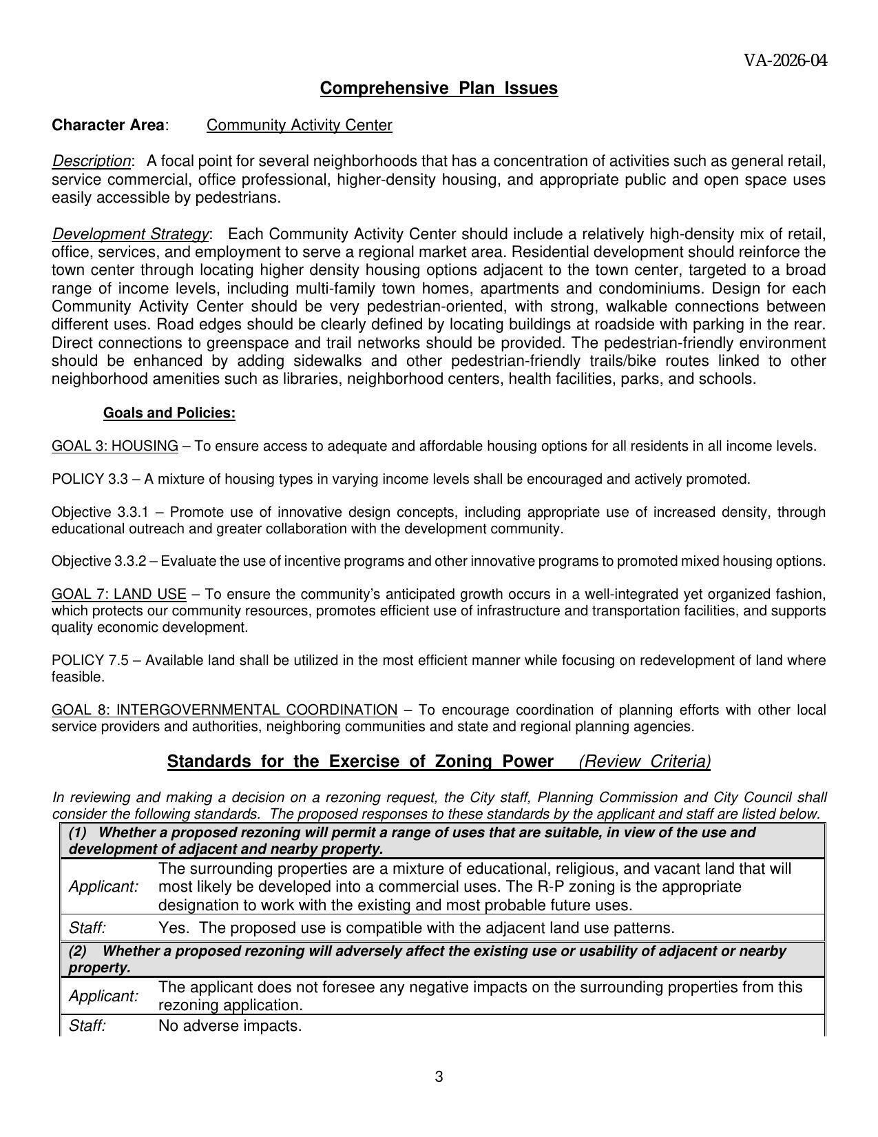 Comprehensive Plan Issues