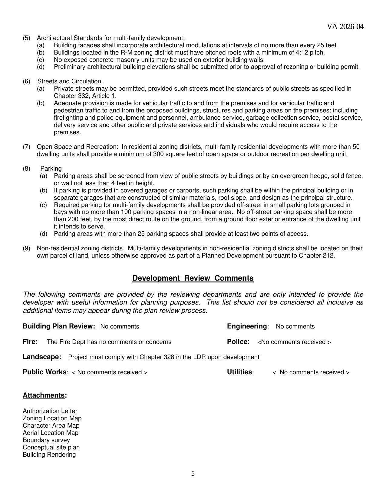 Development Review Comments