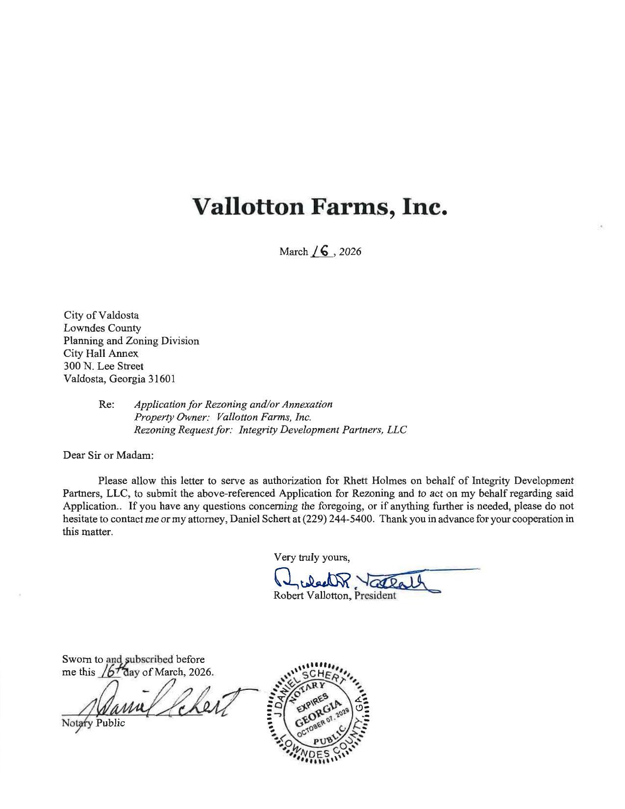 Rezoning request from Vallotton Farms Inc.