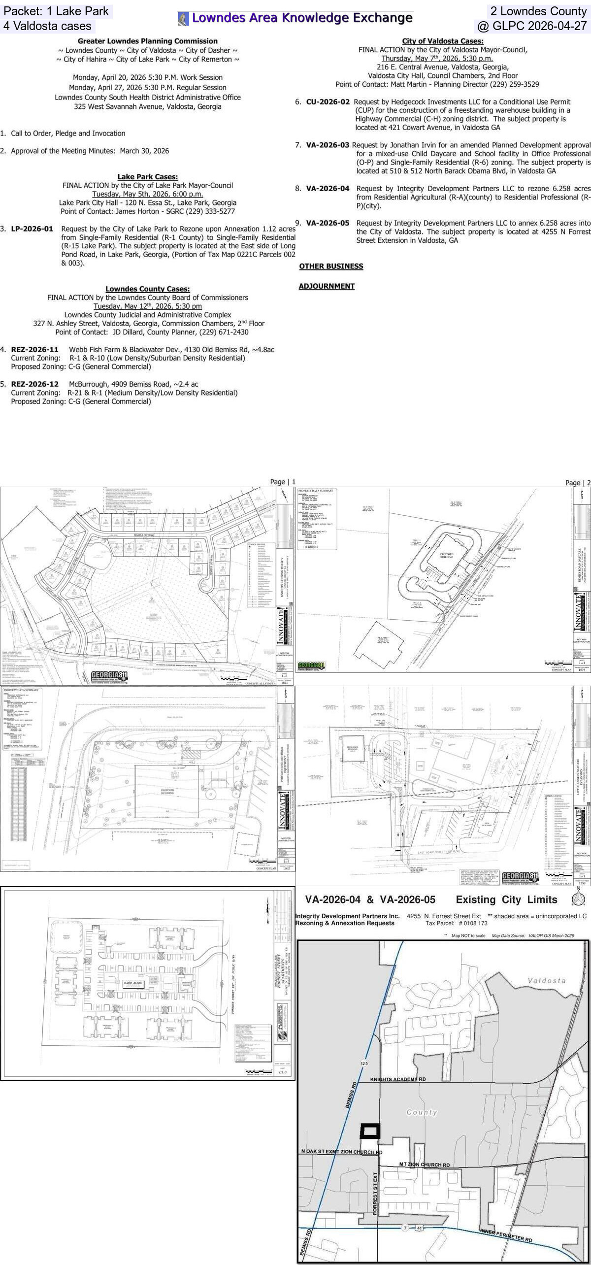 [Packet: 1 Lake Park, 2 Lowndes County, 4 Valdosta cases @ GLPC 2026-04-27]