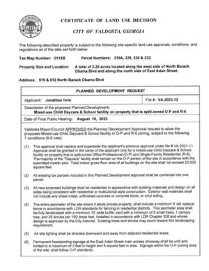 [CERTIFICATE OF LAND USE DECISION, CITY OF VALDOSTA, GEORGIA]