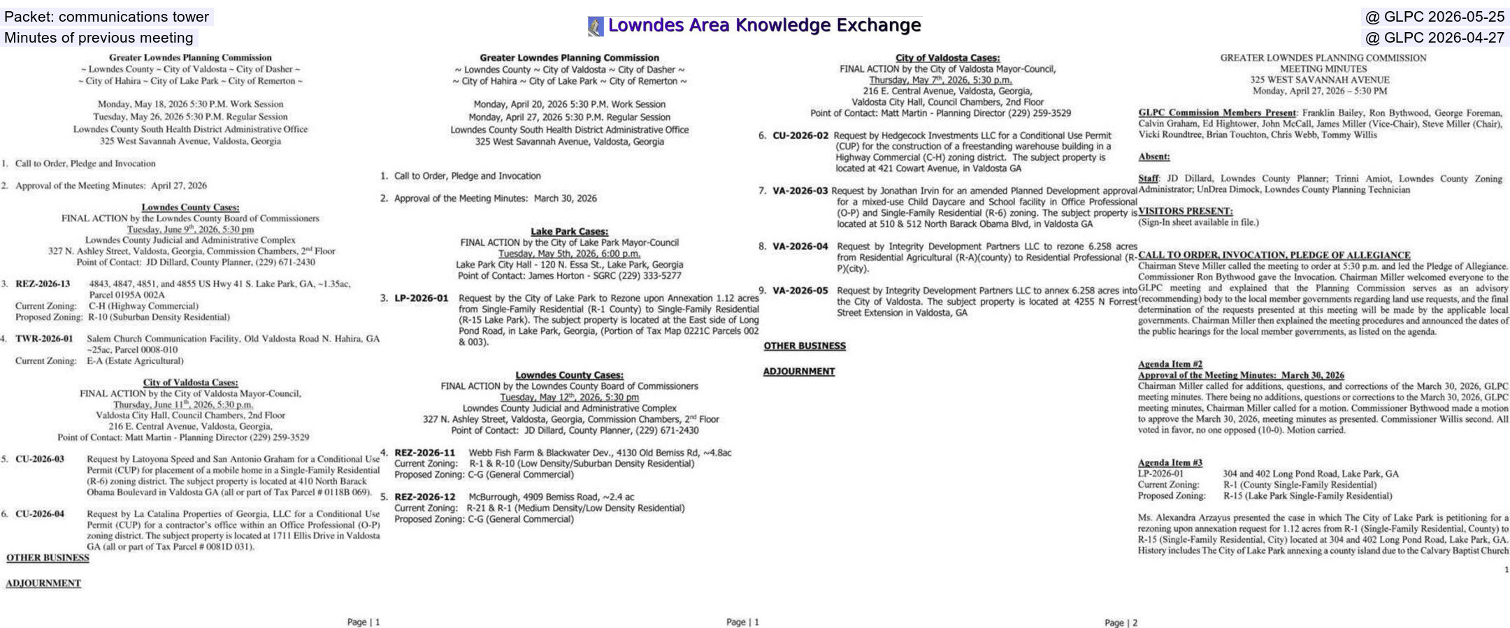 Packet: communications tower @ GLPC 2026-05-25, Minutes of previous meeting @ GLPC 2026-04-27