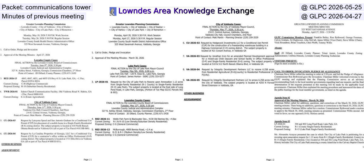 Packet: communications tower @ GLPC 2026-05-25, Minutes of previous meeting @ GLPC 2026-04-27
