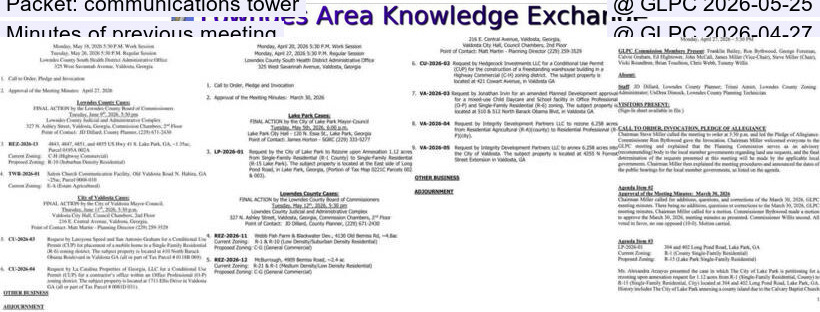 Packet: communications tower @ GLPC 2026-05-25, Minutes of previous meeting @ GLPC 2026-04-27