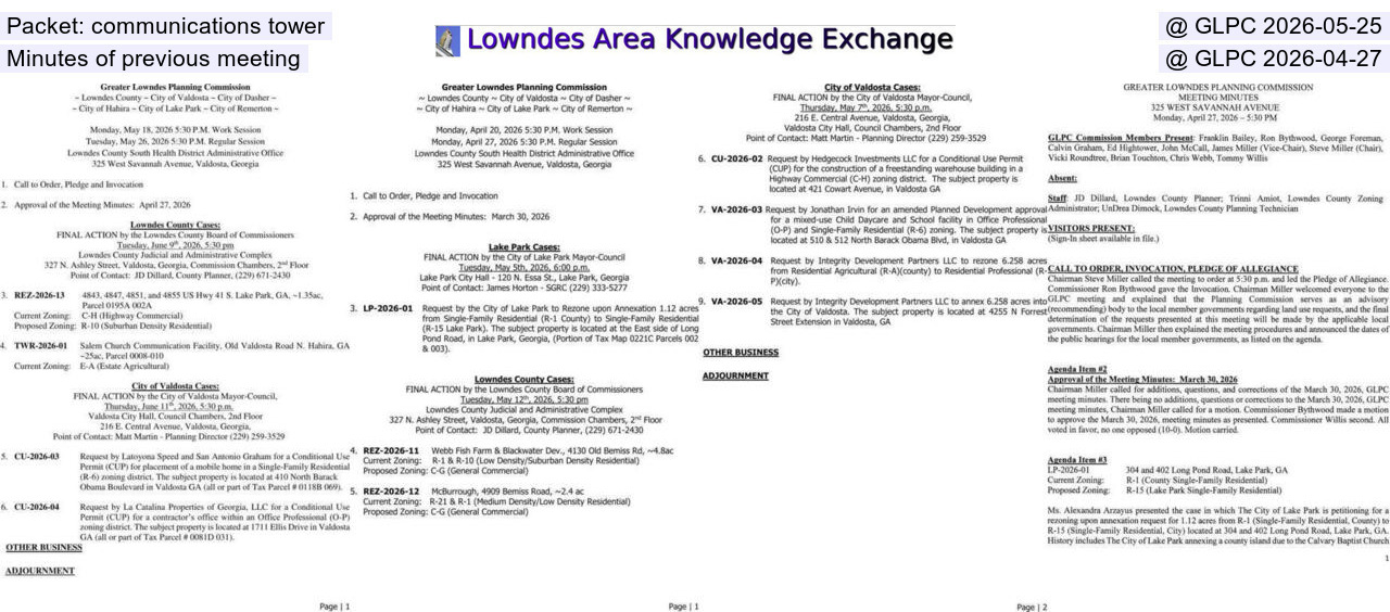 Packet: communications tower @ GLPC 2026-05-25, Minutes of previous meeting @ GLPC 2026-04-27
