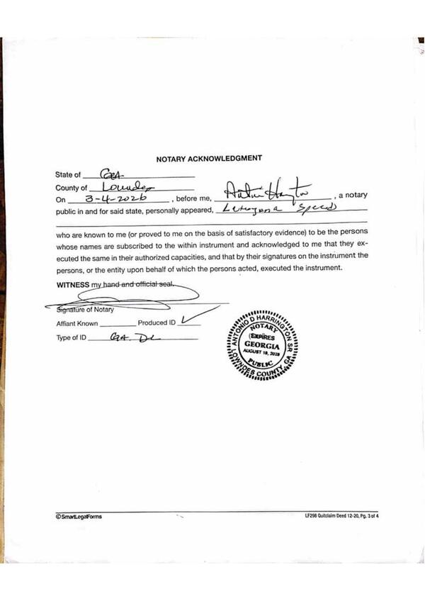 [Notary Acknowledgment for Latoyona Speed]