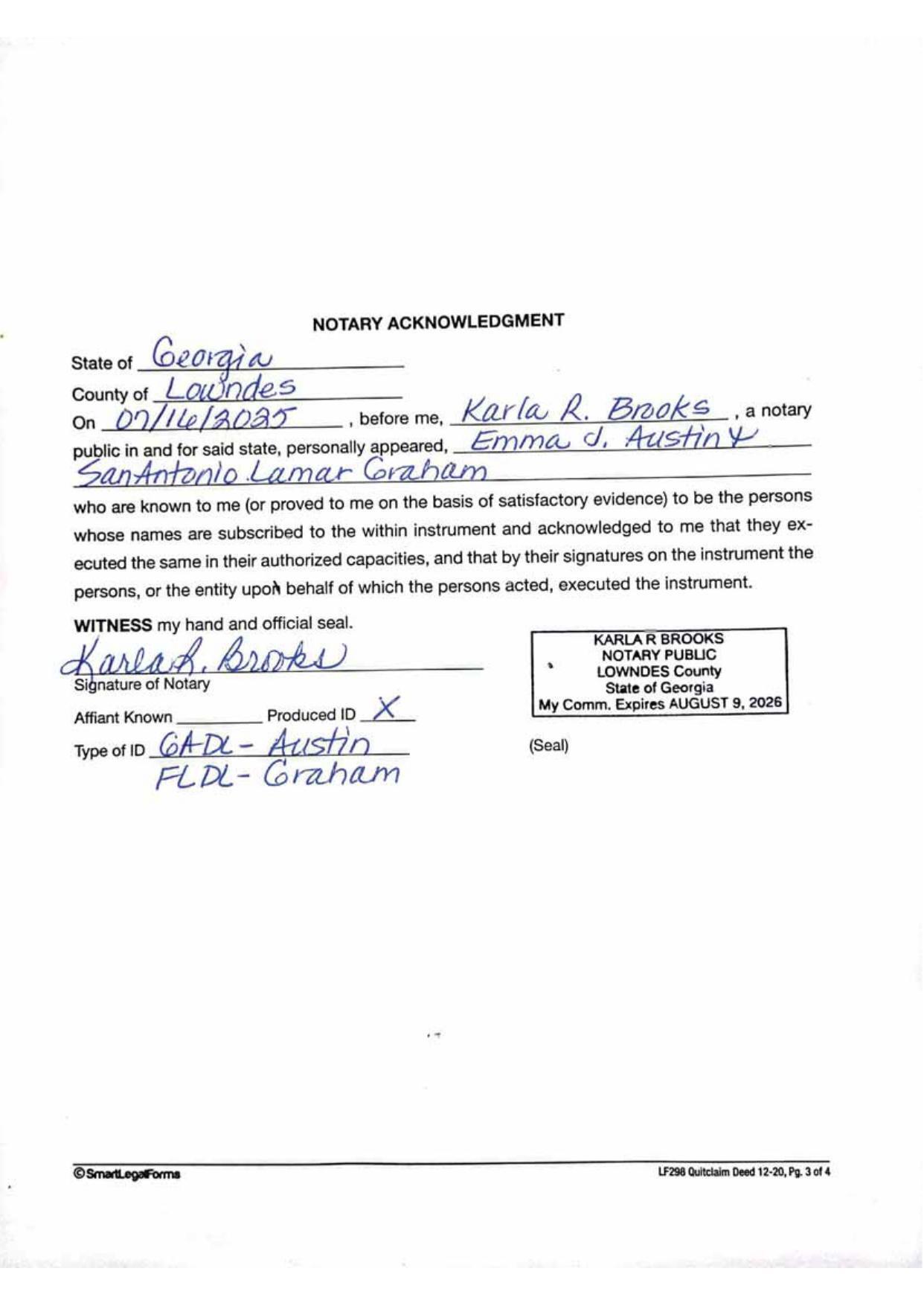 Notary Acknowledgment for Emma J. Austin