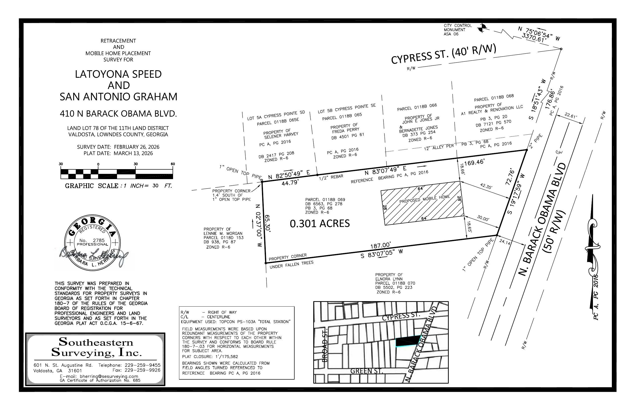 Retracement and Mobile Home Placement Survey for Latoyona Speed and San Antonio Graham