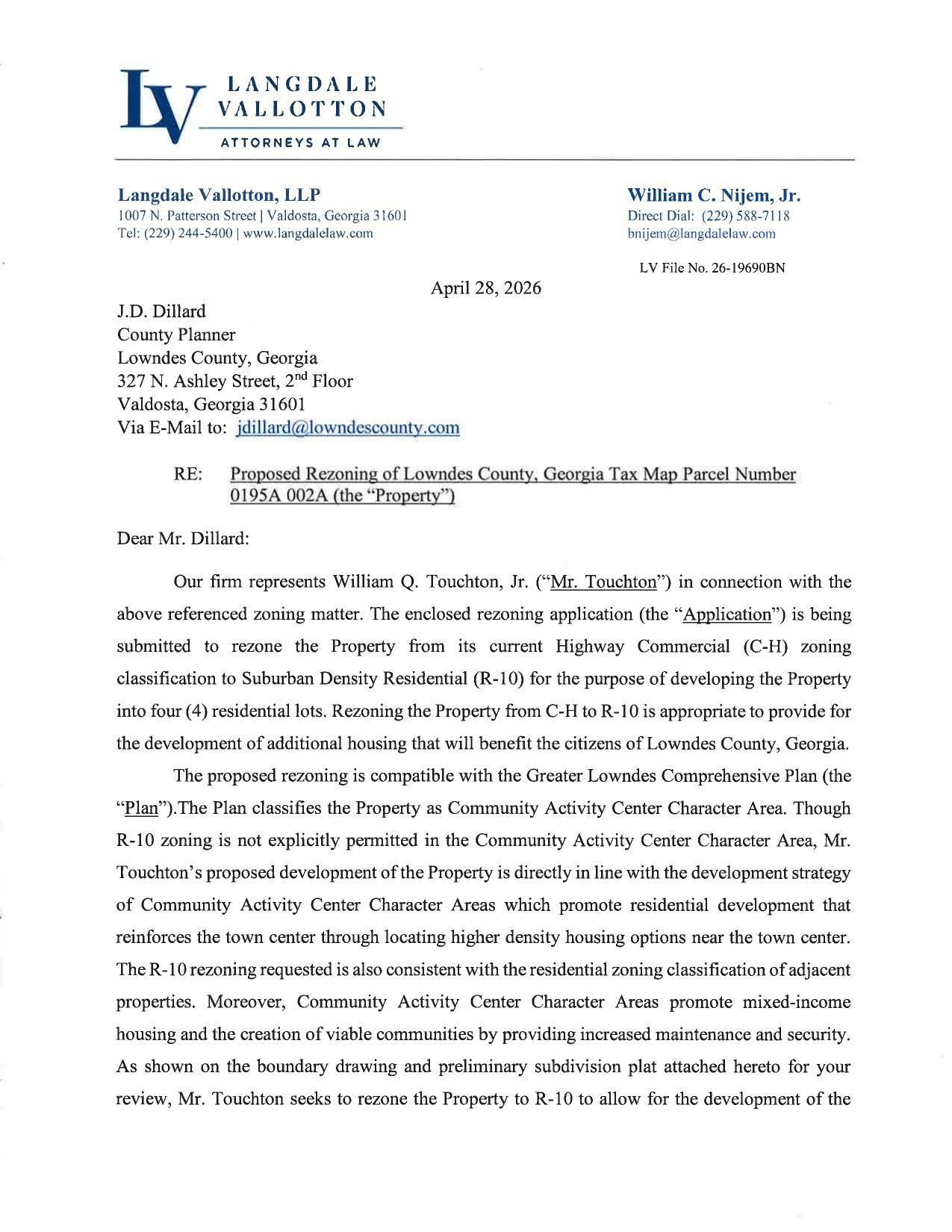 Rezoning request from WIlliam C. Nijem, Jr., for William Q. Touchton, Jr.