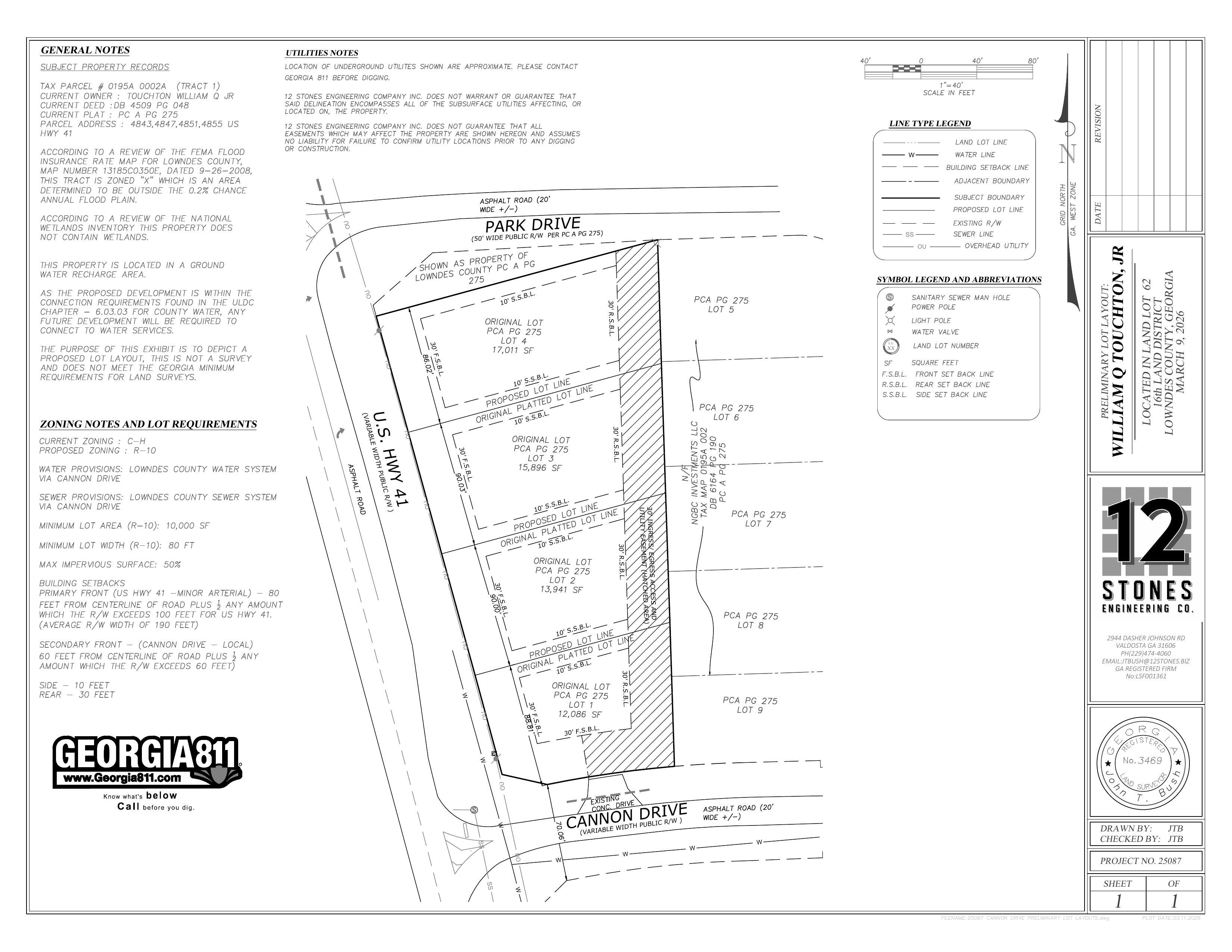 Map: Preliminary Lot Layout for William Q Touchton, Jr.