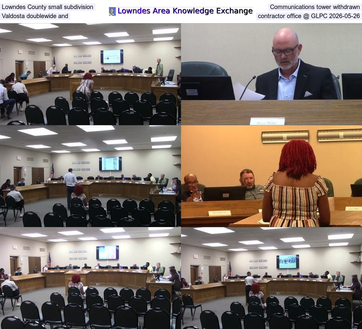 Videos: Lowndes County small subdivision, Communications tower withdrawn, Valdosta doublewide and, contractor office @ GLPC 2026-05-26