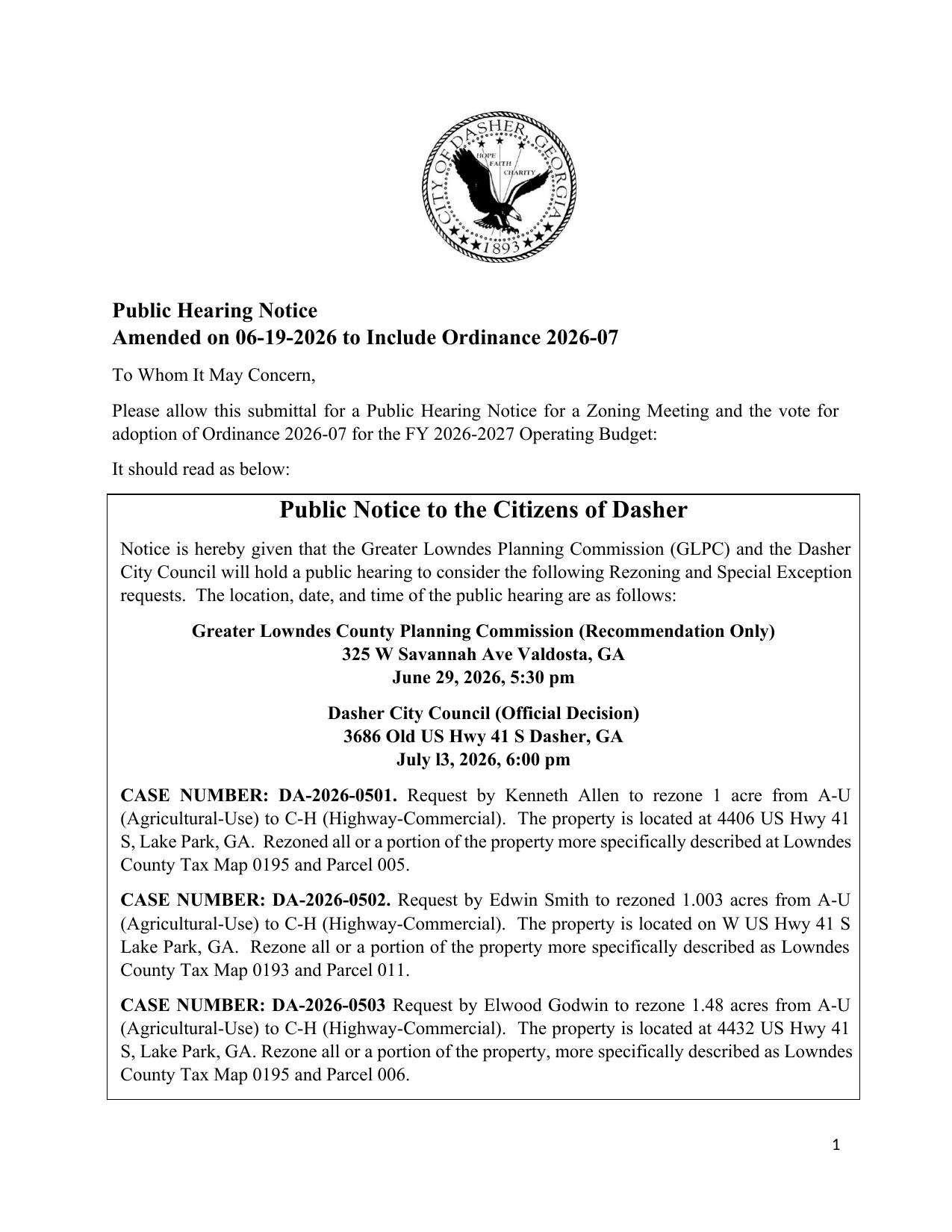 Public Hearing Notice for DA-2026-05-01-a