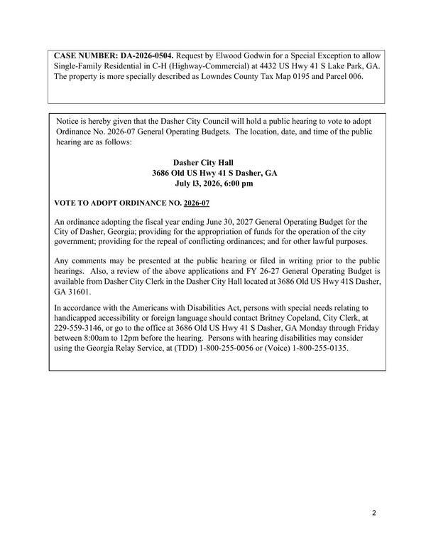 [Public Hearing Notice for General Operating Budgets Ordinance]