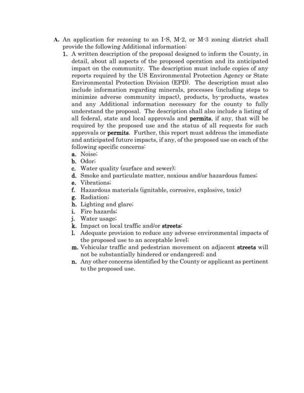[A. An application for rezoning to an I-S, M-2, or M-3 zoning district shall provide the following Additional information:]