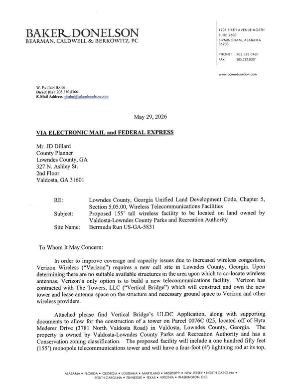 [Verizon Wireless (&ldquo;Verizon&rdquo;) requires a new cell site in Lowndes County, Georgia.]