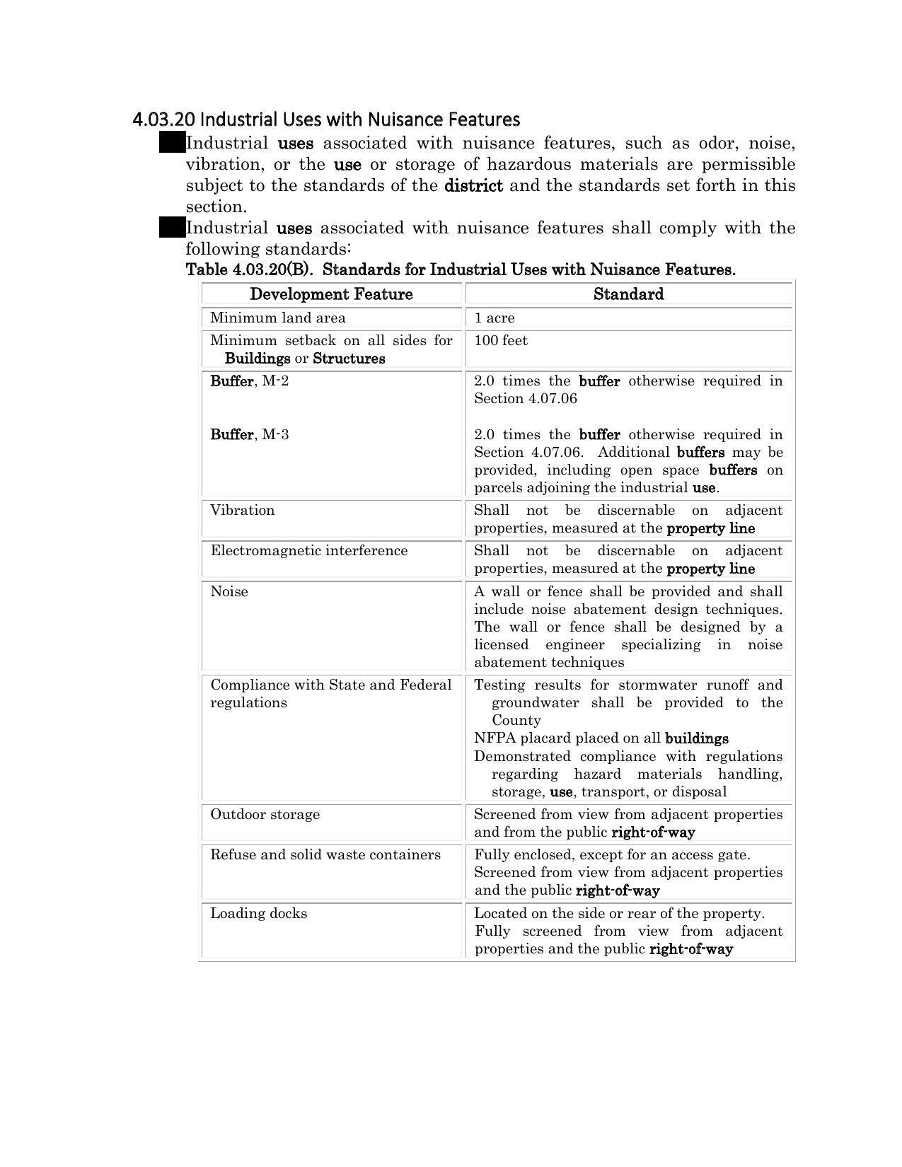 4.03.20 Industrial Uses with Nuisance Features