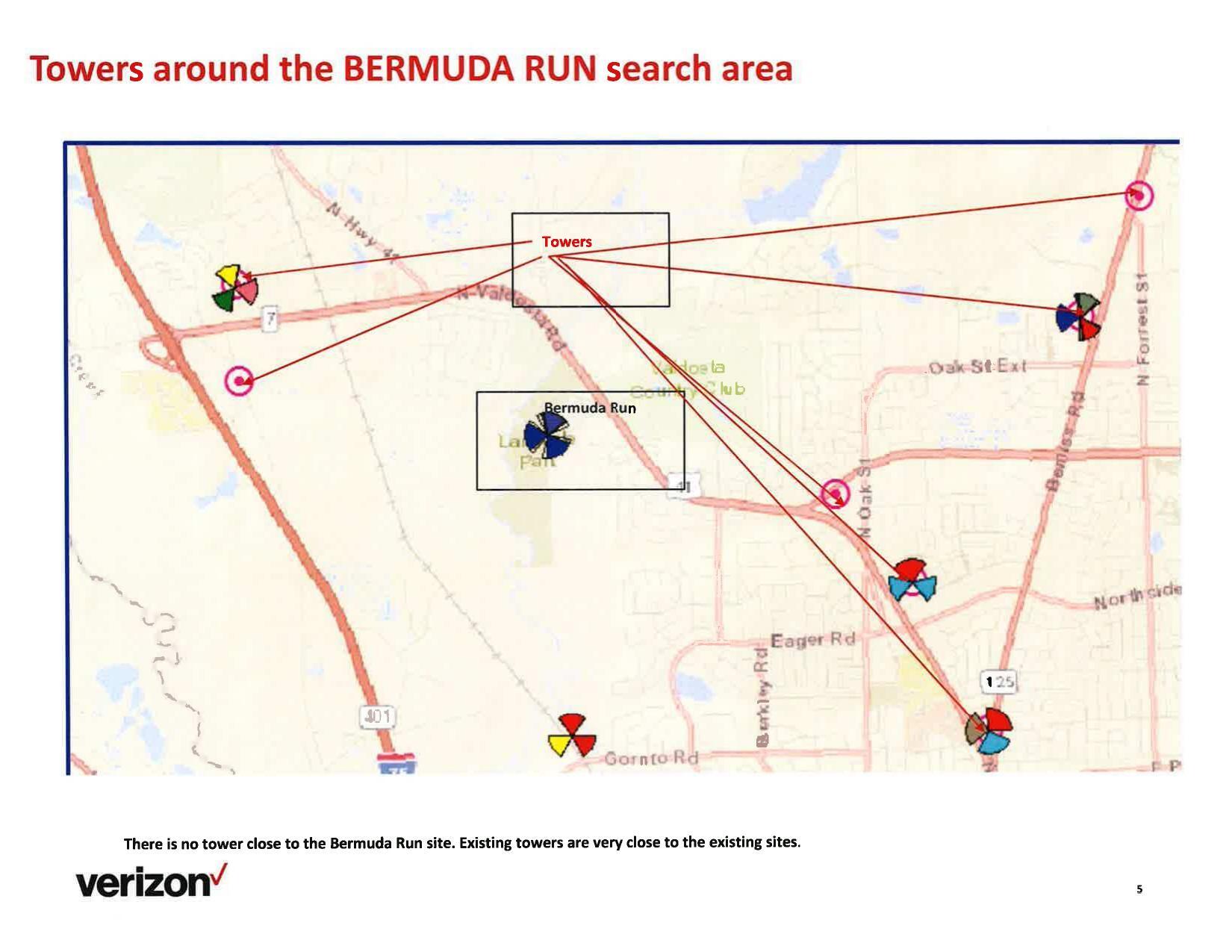 Towers around the BERMUDA RUN search area