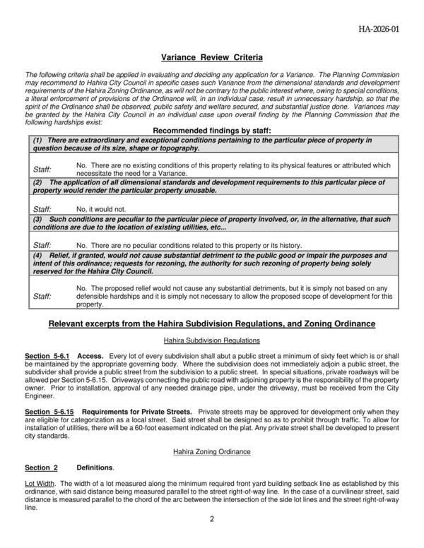 [Variance Review Criteria]