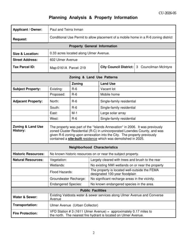[Planning Analysis & Property Information]