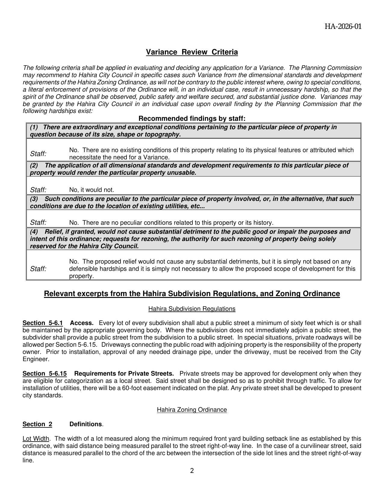 Variance Review Criteria